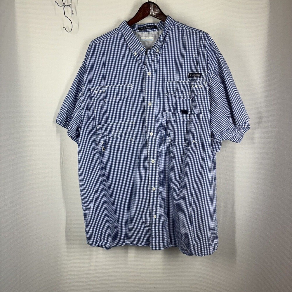 Columbia PFG Shirt Mens 2XL Blue Super Bonehead Short Sleeve Fishing Adult